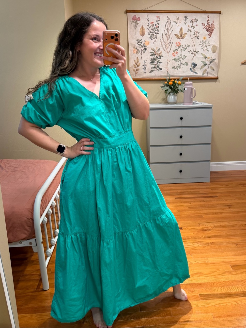 French Connection CottonTeal Green V-Neck Tiered Maxi Dress XL